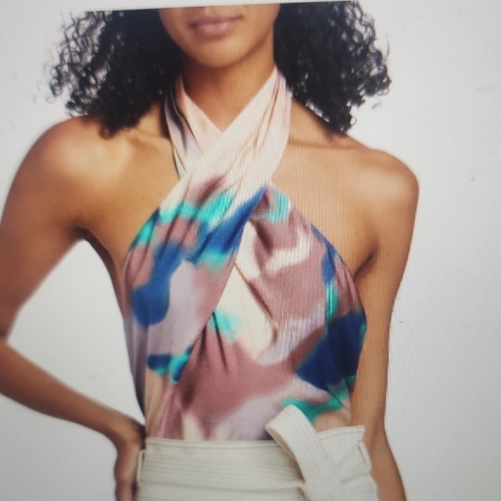 Tanya Taylor Mona Abstract Halter Top Size L $295